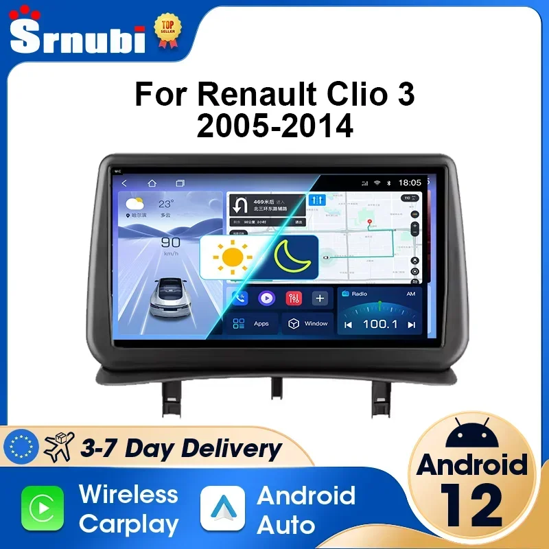 Android 12 Carplay Car Radio for Renault Clio 3 2005-2014 Multimedia Player 2 Din Multimedia Player Stereo Navigatore Carplay