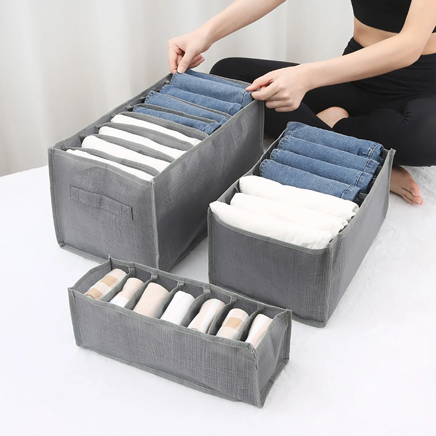 Clothes Storage Box, Household Clothes and Pants Drawer Storage Box, Clothing Partition Wardrobe Layered Jeans Storage Box