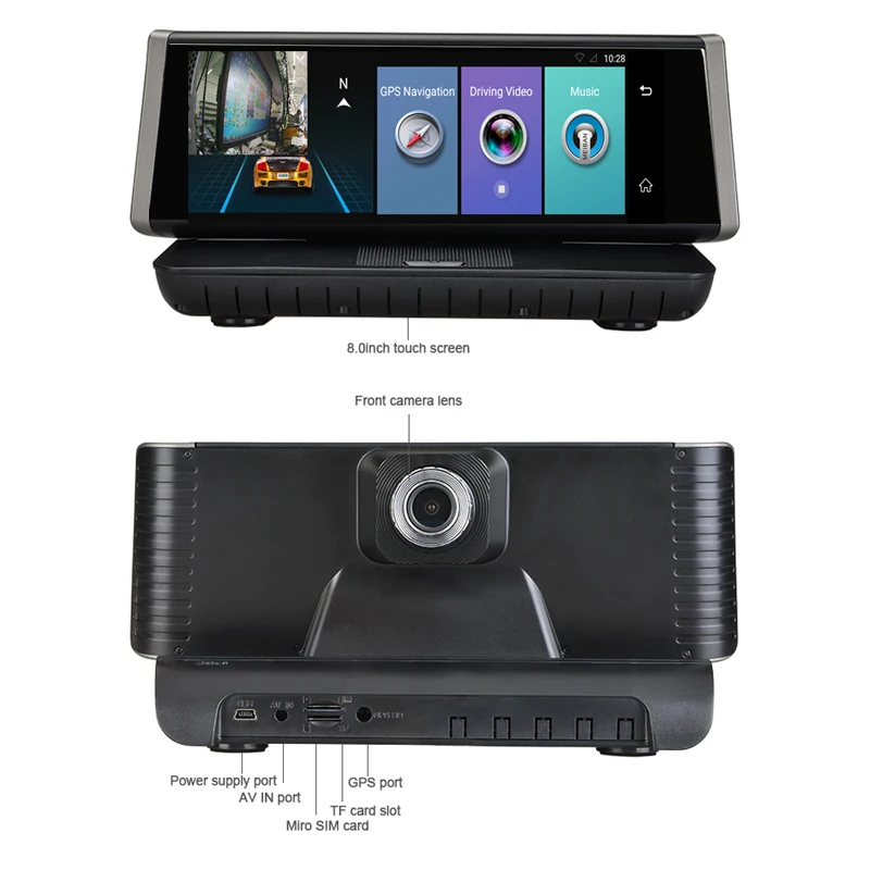 8 "Touch 4G Android Wifi GPS Full HD 1080P Camera Auto Dual Lens Dash Camera ROM 16GB ADAS Auto Dvr Camera