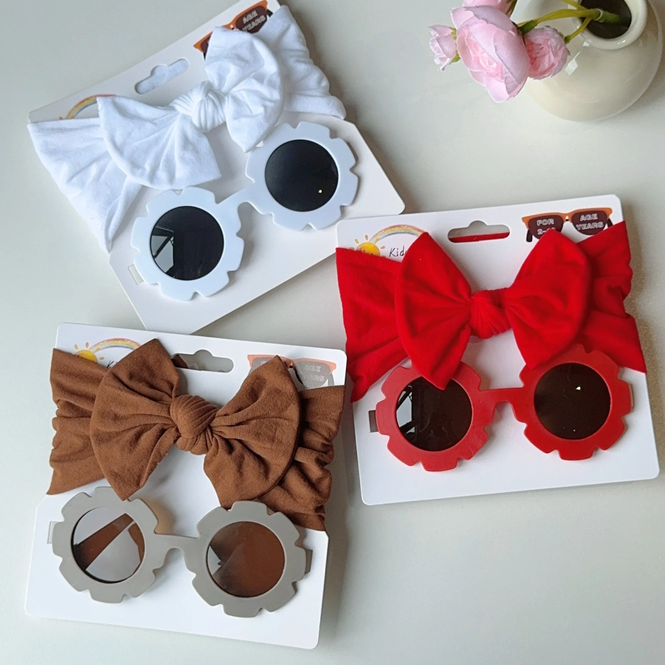 2 Pcs/Set New Children Cute Solid Bowknot Wide Hairbands Heart Sunglasses Hair Bands Baby Kids Headwear Girls Hair Accessories