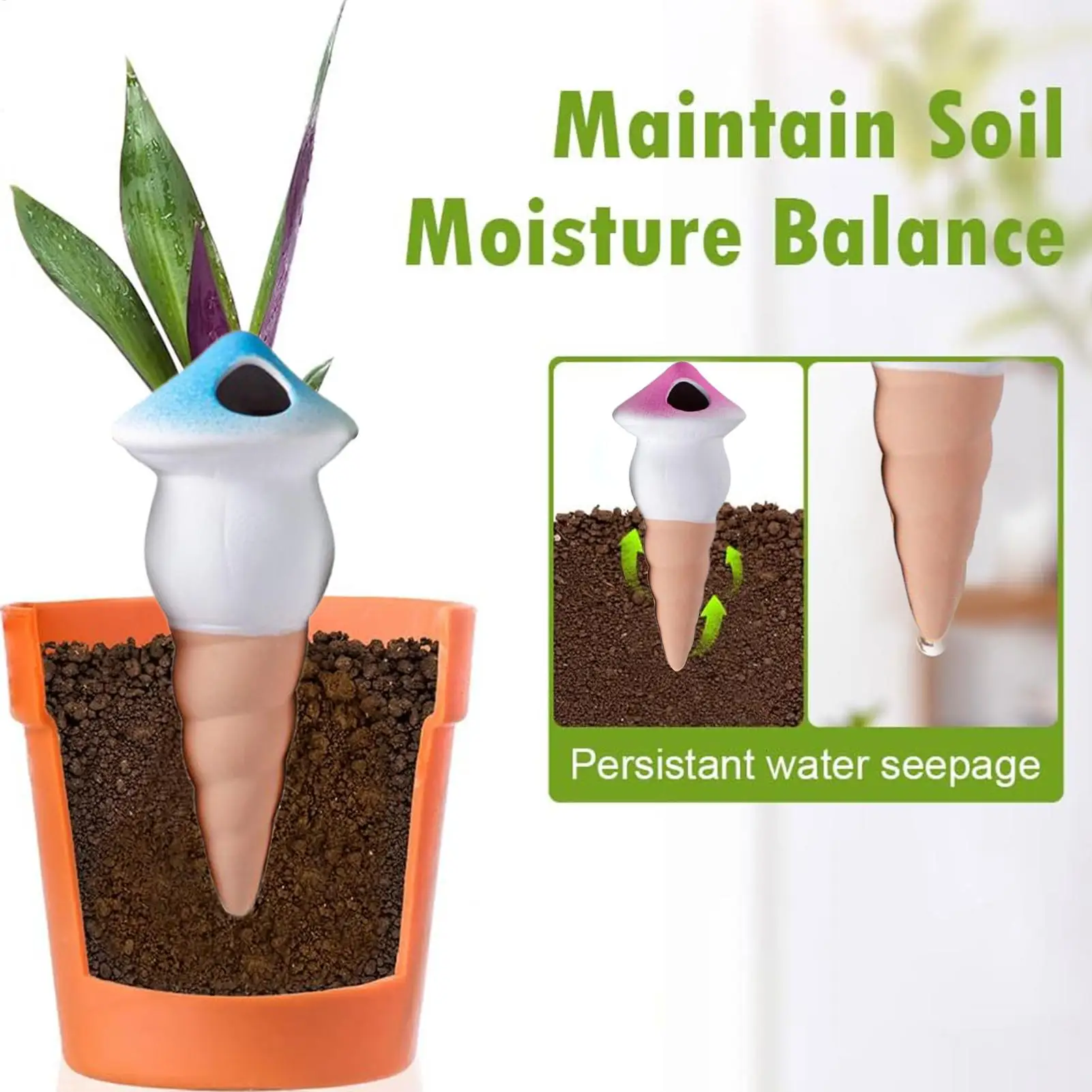 

Self Watering Spikes 4Pcs Mushroom Plant Self Watering Spikes Water Bulbs Garden Water Device for Indoor Outdoor Plants