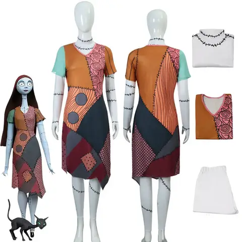 Costume de Cosplay de Sally Skellington pour Fille, Ensemble Complet Chemise et Pantalon, Tenue de ixd'Halloween