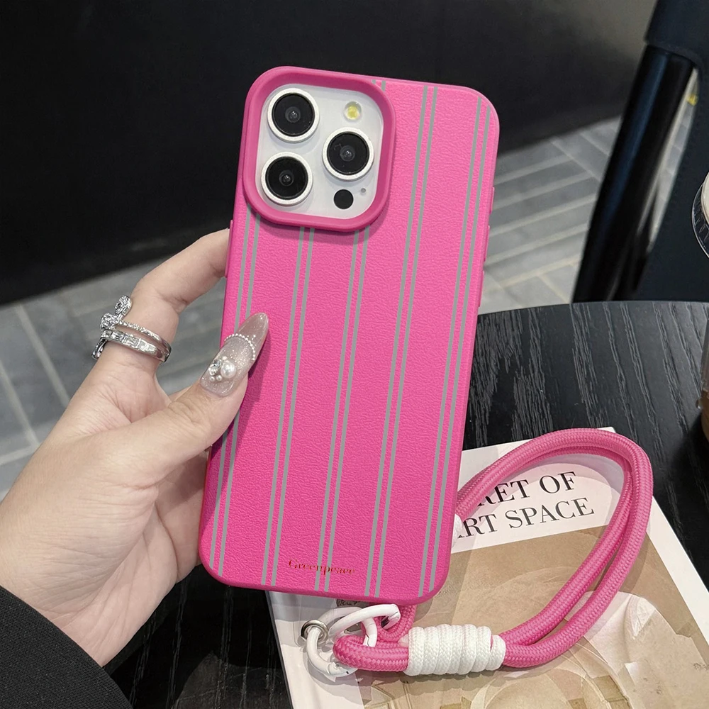 Minimalist Stripes Hand Wrist Strap Phone Case For iPhone 17 13 11 12 Pro Max Plus 15 14 16 XR XS 17 Air With Lanyard INS Cover view 4
