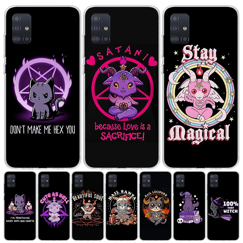 Cute Hell Hail Satan Evil Cat Phone Case For Samsung Galaxy A51 A41 A31 A21S A11 A01 A71 A50 A40 A30S A20E A10S A70 A6 A7 A8 A9