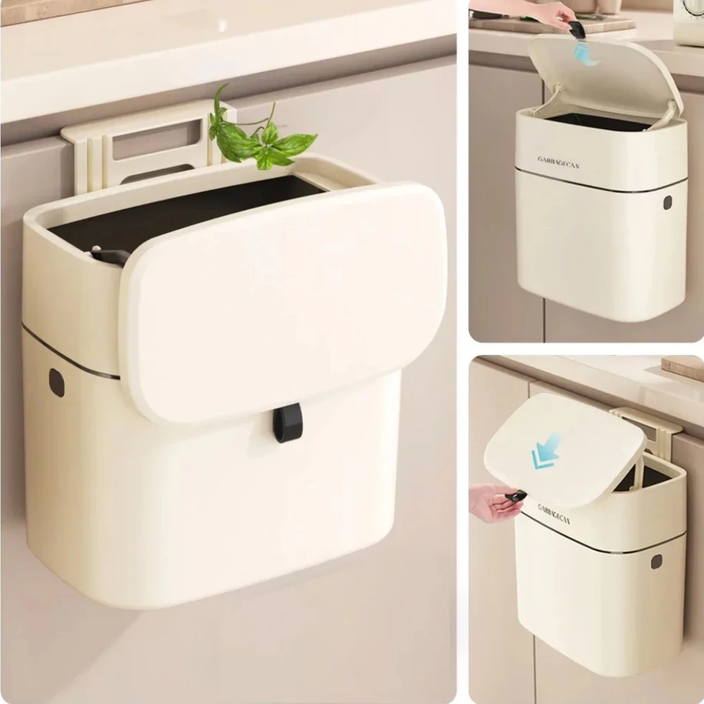 Wall Mounted Trash Can Hanging Household Wastebasket Flip Cover Save Space Garbage Storage Bin Bathroom Garbage Can with Lid