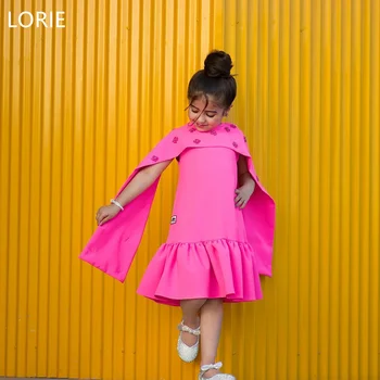LORIE สีชมพูร้อนดอกไม้สาวชุด Applique ใจกว้างชุดสาวน้อยซาตินชุดเจ้าหญิงชุดเด็กผู้หญิงที่กําหนดเอง