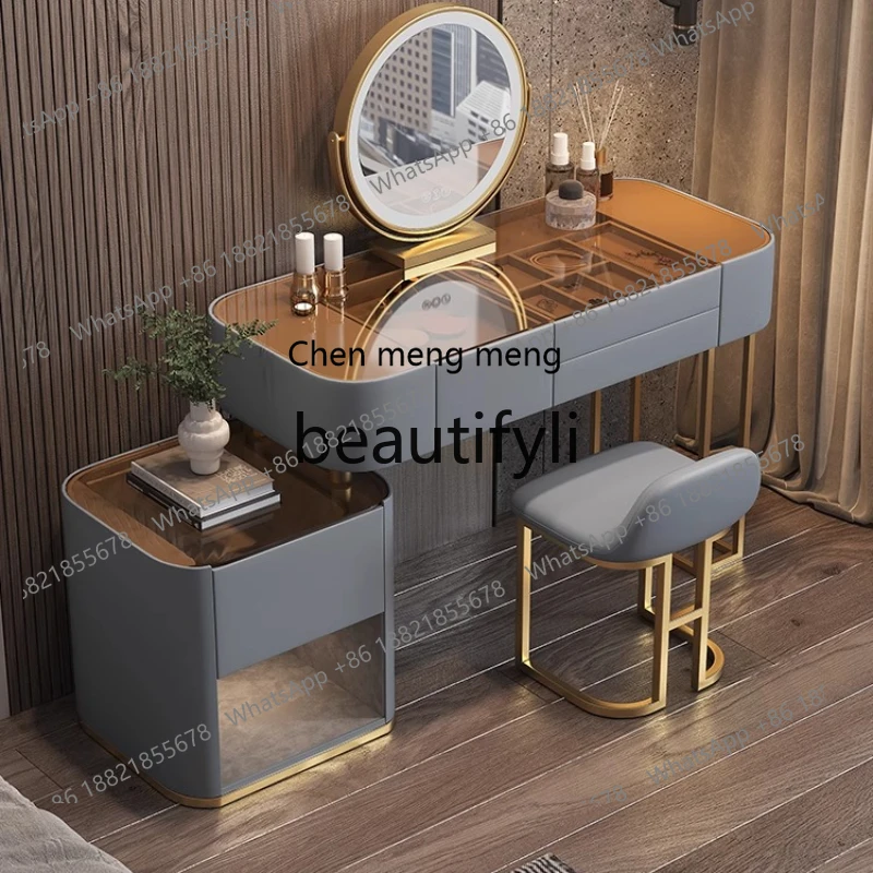

Glass light luxury dresser small apartment modern simple bedroom solid wood minimalist, makeup table storage cabinet integrated