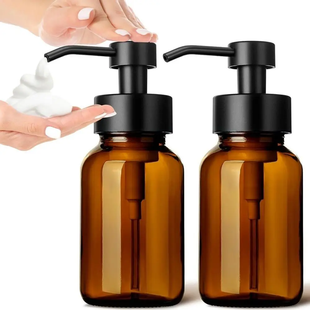 Thick Glass Foaming Soap Dispenser Anti-slip Round Refillable Hand Pump Bottle Amber Durable Brown Glass Jar Kitchen