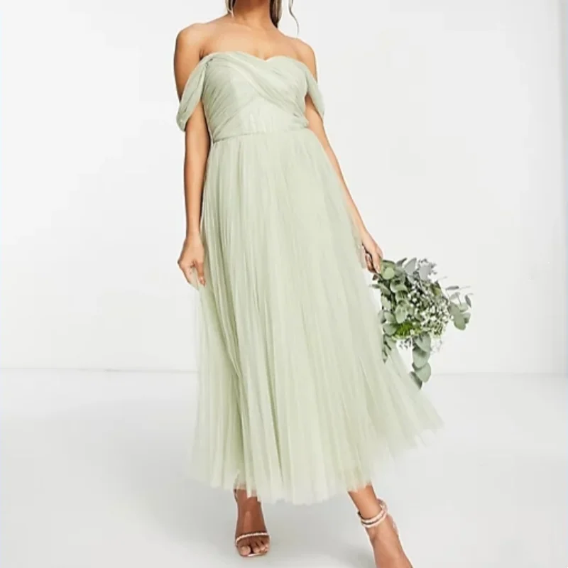 Women'S Beautifully Embroidered Yarn Pleated Evening Dress Elegant Sleeveless Ankle-Length Ball Dress For Formal Occasions