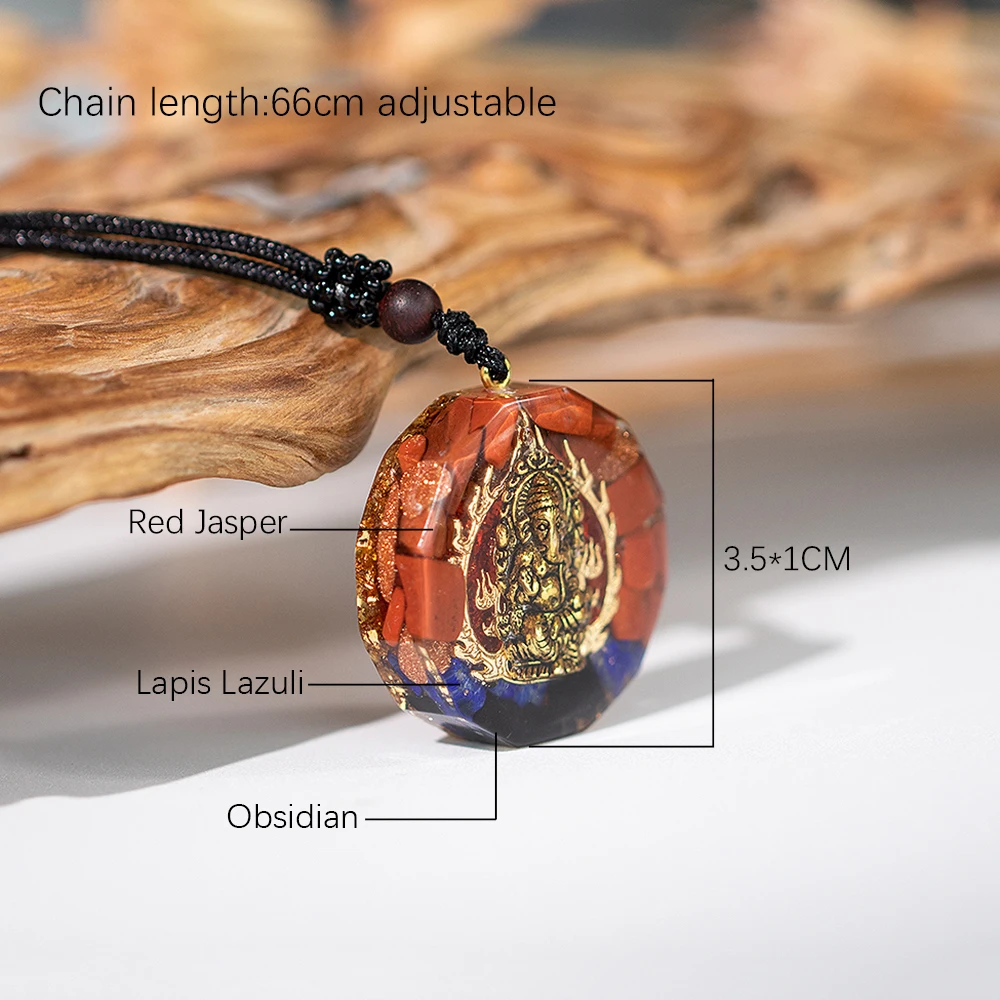 Handmade Ganesha Pendant Orgone Necklace For Men And Women - Protection And Healing Crystal Chakra Pendant With Adjustable Rope