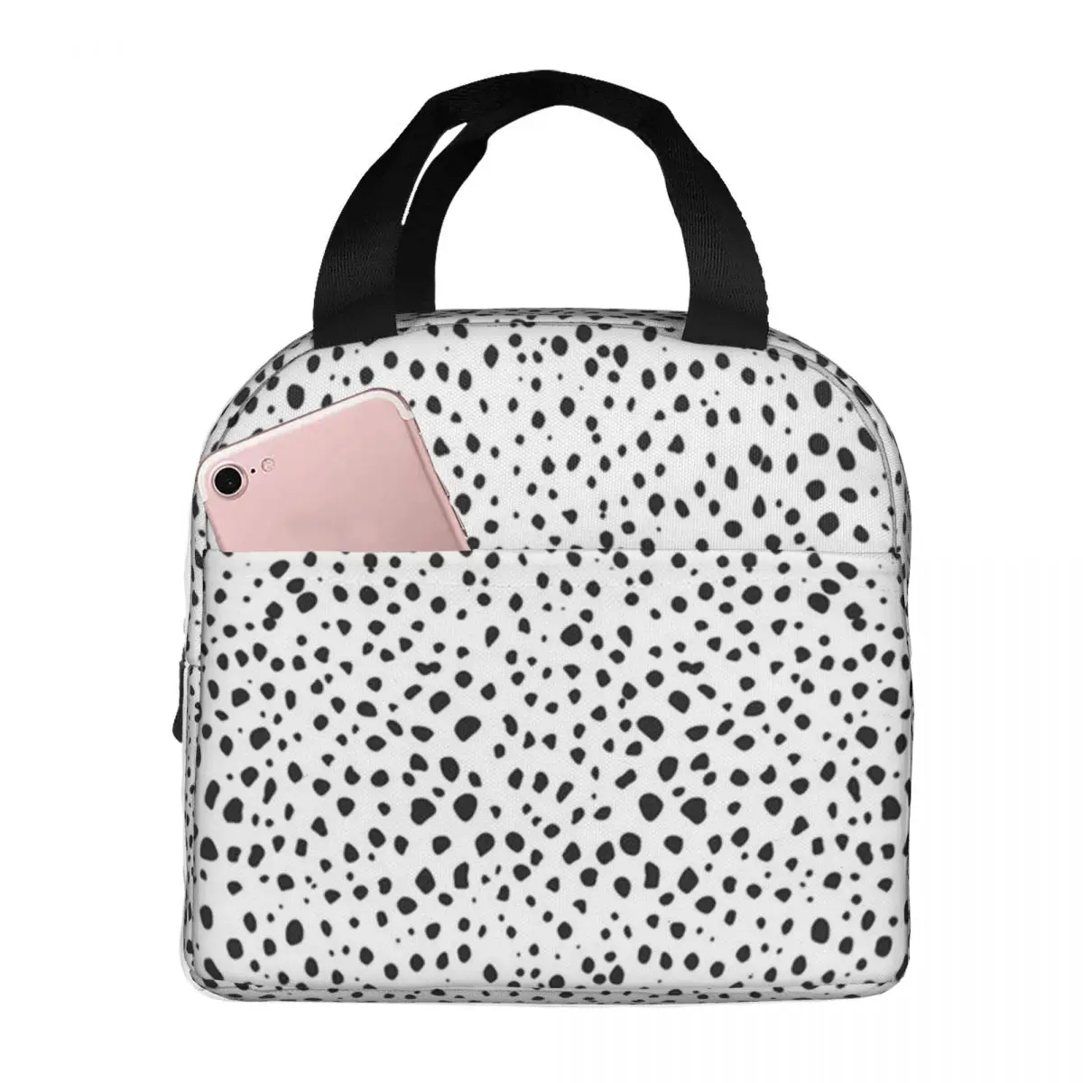 Dalmatian Spots Black And White Polka Dots Lunch Bags Insulated Bento Box Lunch Tote Resuable Picnic Bags Thermal Bag