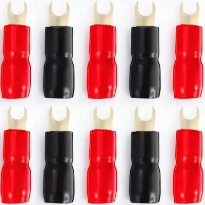 10Pairs Gold Plated Copper 4Ga Crimp Barrier Spades Speaker Wire Connectors Superior Electrical Contact Distortion Free Audio