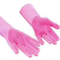 1Pair Dishwashing Cleaning Gloves Magic Silicone Rubber Dish Washing Gloves for Household Sponge Scrubber Kitchen Cleaning Tools