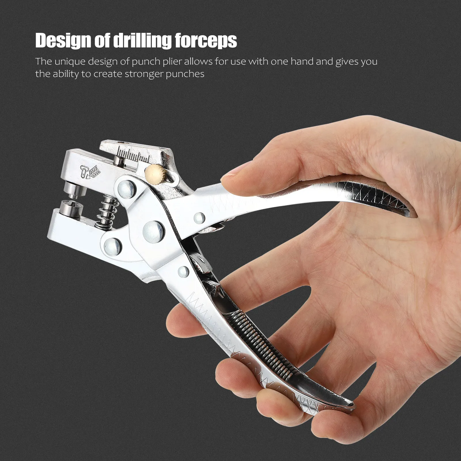 

Professional Metal Hole Puncher Single Hand Dual Lever Mechanism Non-Slip Handle for Belt Watch Strap DIY Craft Hole