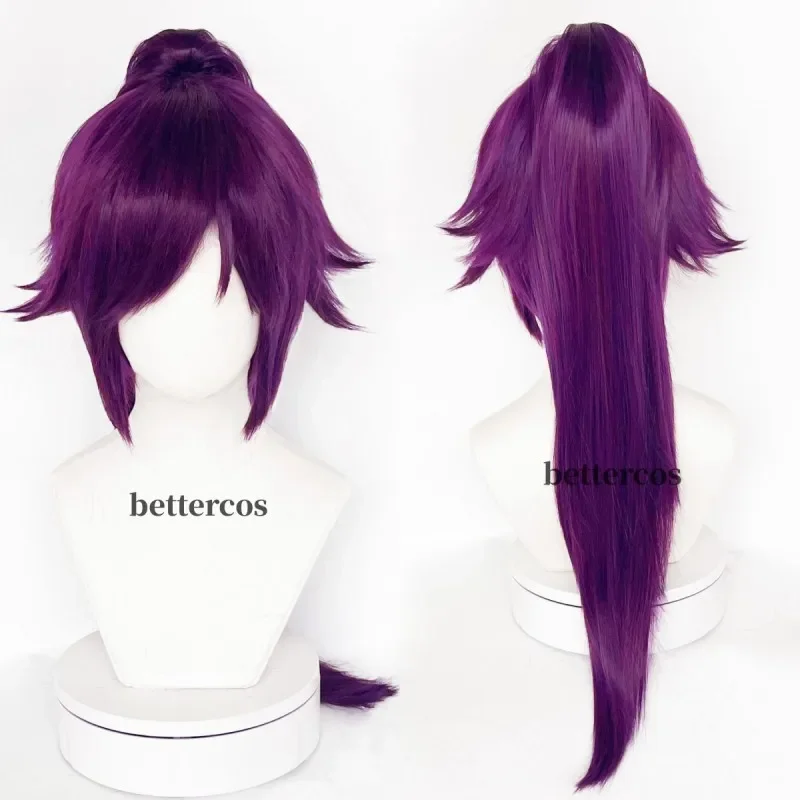 Shihouin Yoruichi Cosplay Wigs High-temperature Fiber Synthetic Hair Purple Mixed Long Chip Ponytail Wig Cap