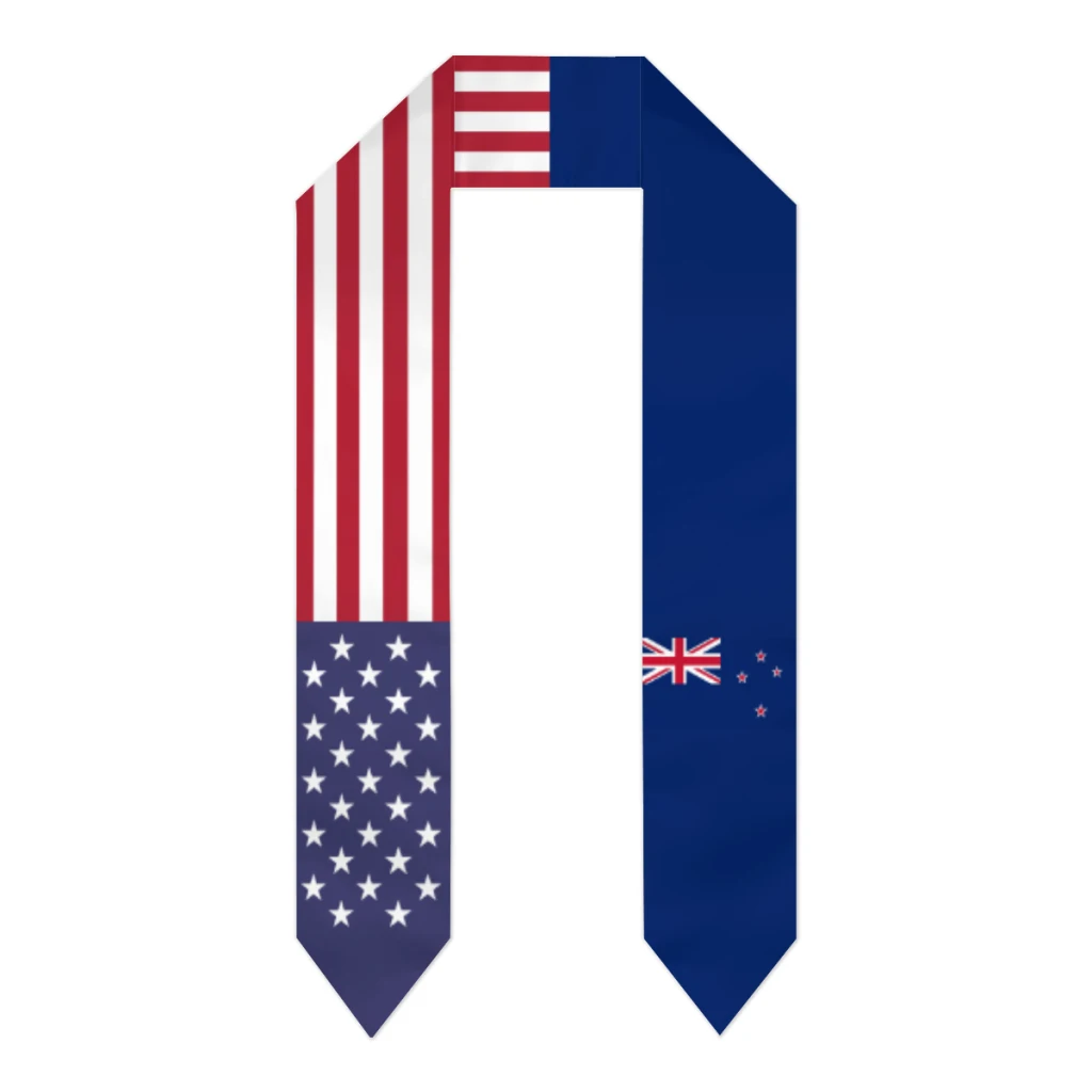 Graduation Sash New Zealand & USA United States Flag Stole Shawls Graduate Wraps Scraf International Student Pride Gifts