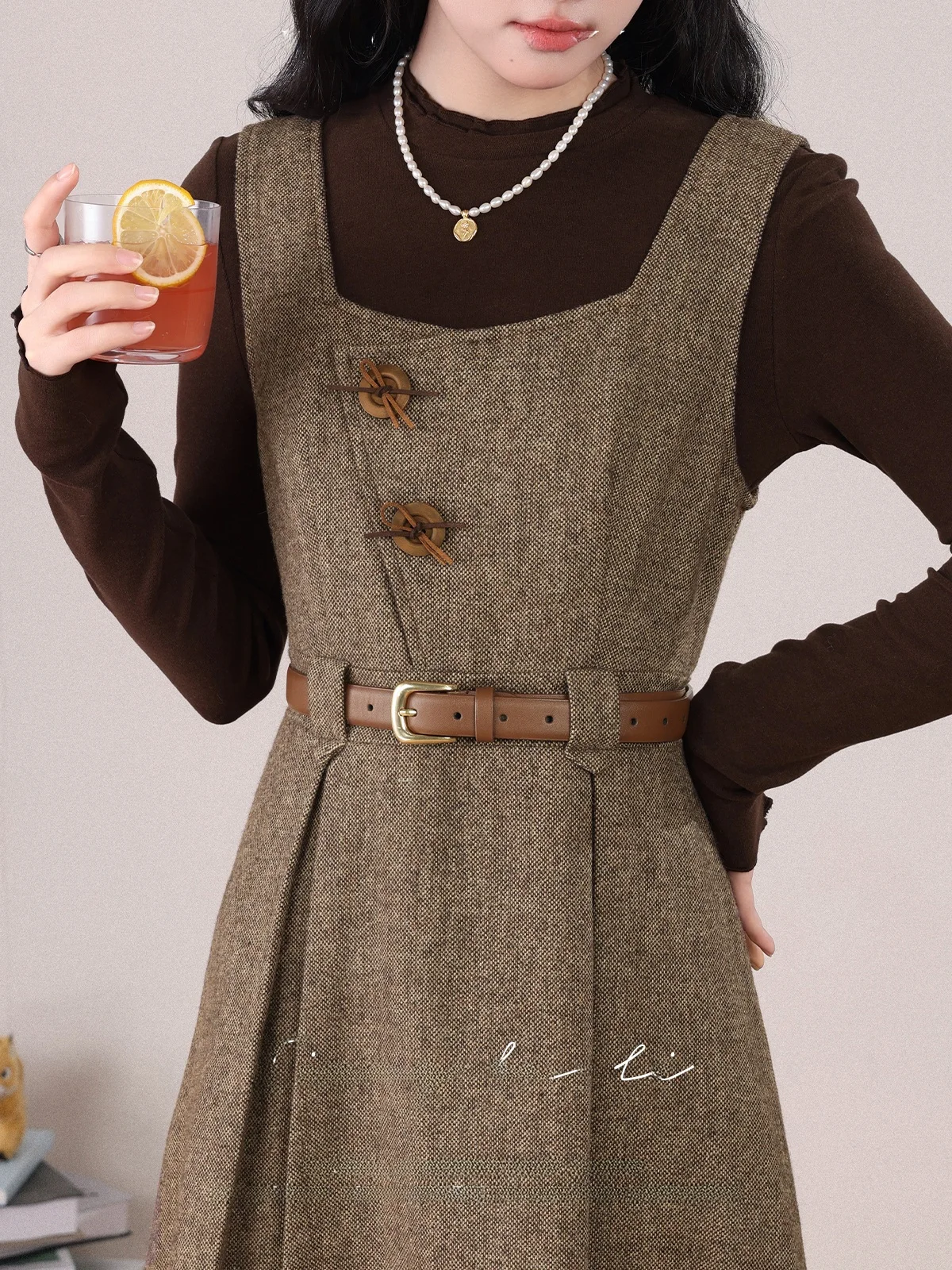 Jiang Bu Li Vintage Merlot Aosphere Dr femmes hiver t-shirt gilet jupe ensemble longue Sve Midi Dr a-ligne basique Sle