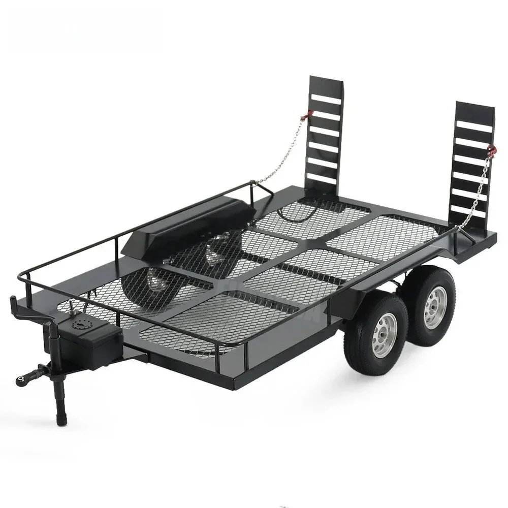 Dual Axle Metal Flatbed Trailer RC Crawler Upgrade 1/10 Scale For Axial SCX10 II TRX4 D90 YIKONG RC custom size Accessories