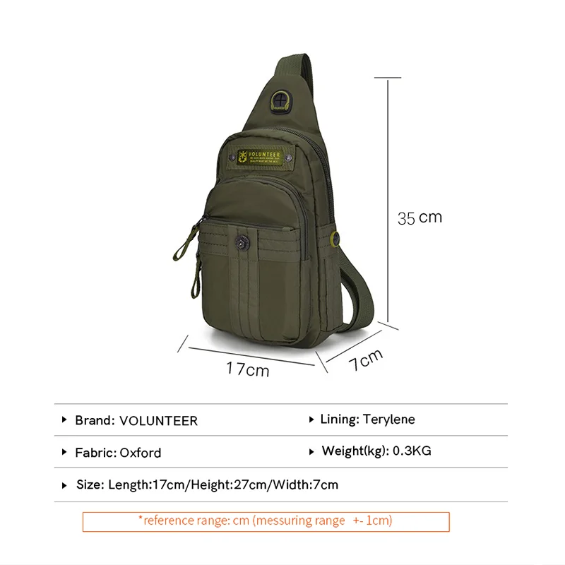 VOLUNTEER Chest Bags for Men New Stylish Classic Solid Multi-pocket Versatile Sports Oxford Coth Travel Packs 1740-02