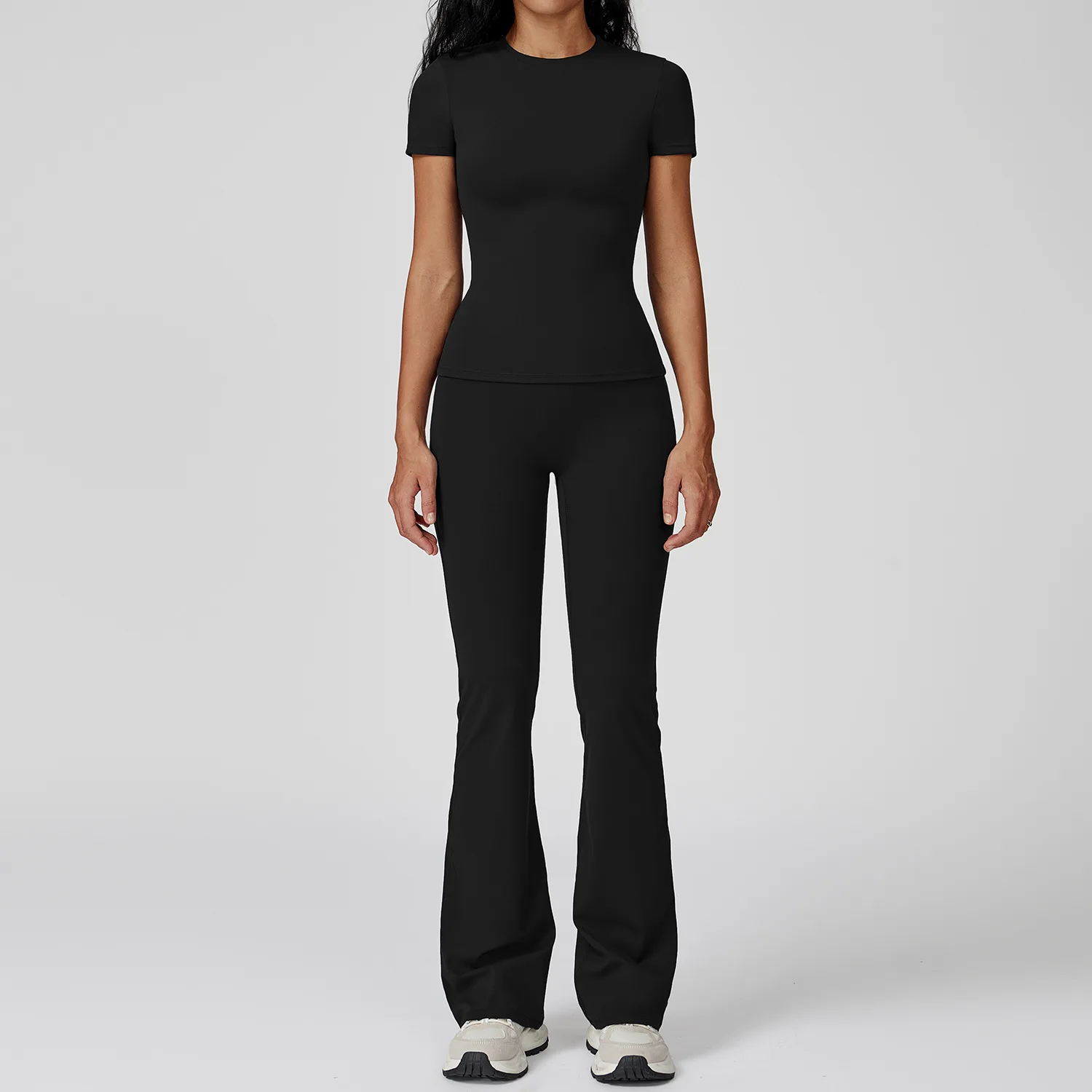2PCS Yoga Set Women Tracksuits Seamless Workout Set Sportswear Gym Clothing Fitness Sshort Sleeve Crop Top High Waist Leggings