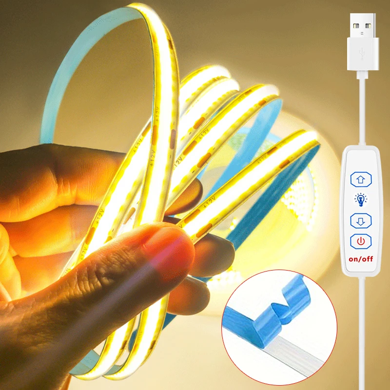 

COB Led Strip Lights with 3key Dimmer 5V USB Flexible Diode Tape White Warm White for Mirror Backlight Kitchen Cabinet Light