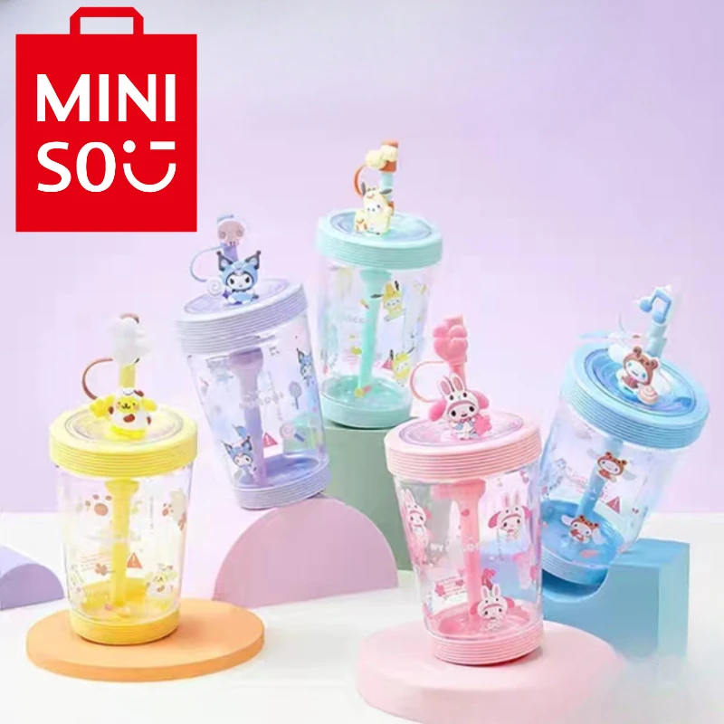 

MINISO Cartoon Sanrio Colorful Accompanying Series Cute MyMelody Strap Straw Cup Large Capacity Portable Pochacco Water Cup Gift