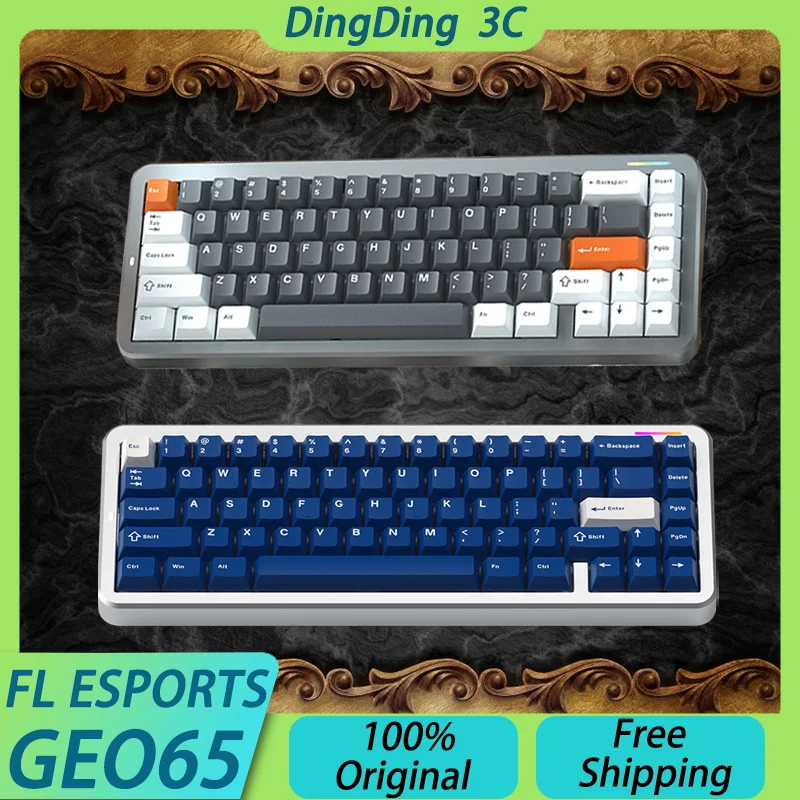 

Алюминиевая механическая клавиатура FL ESPORTS GEO65, трехрежимная Беспроводная Bluetooth RGB клавиатура для анодирования, горячая замена, 6000 мАч, печатная плата, прокладка для офиса