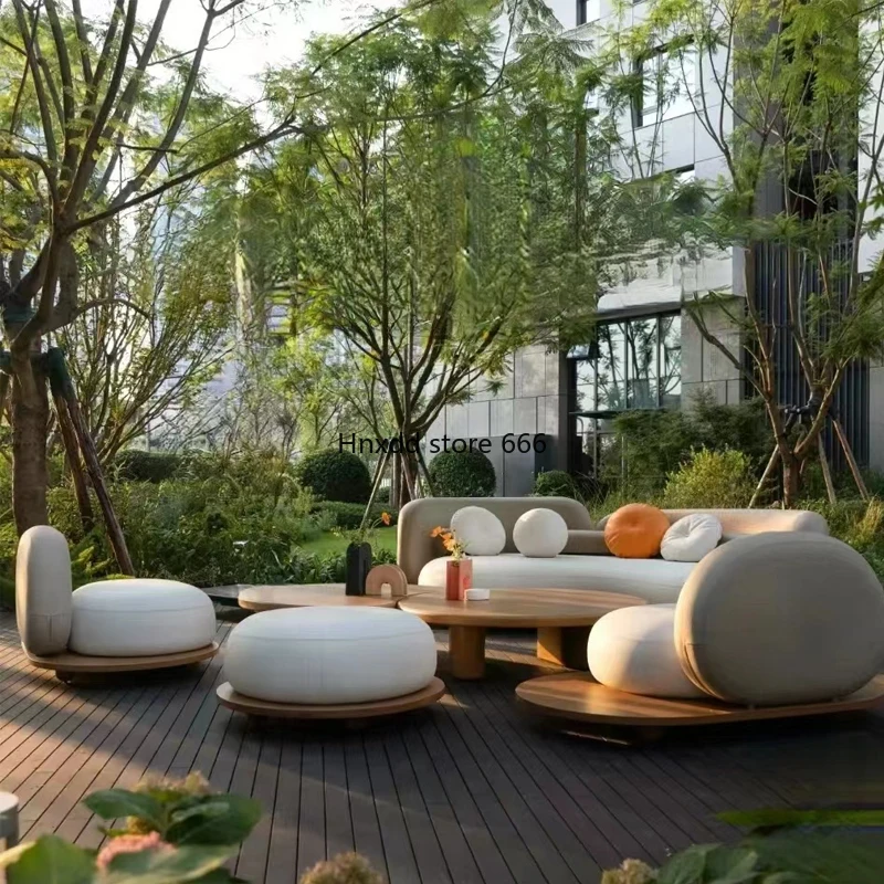 Outdoor teak sofa combination minimalist cloud sofa small apartment