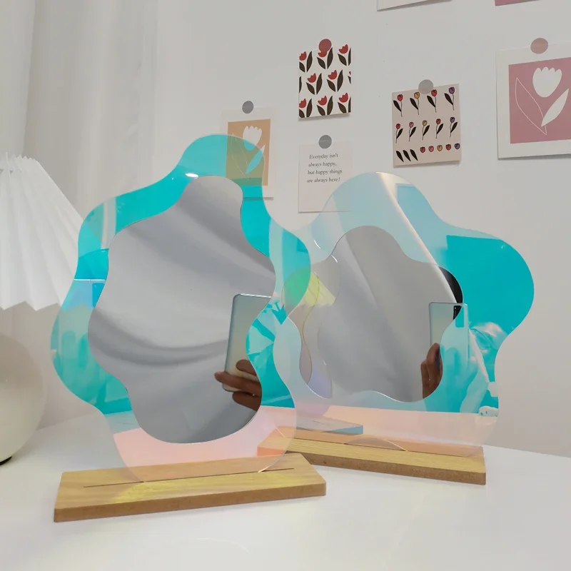 

Nordic Irregular Mirror Funky Korean Shower Aesthetic Compact Portable Desk Hand Makeup Mirror Items Spiegel Wand Home Products