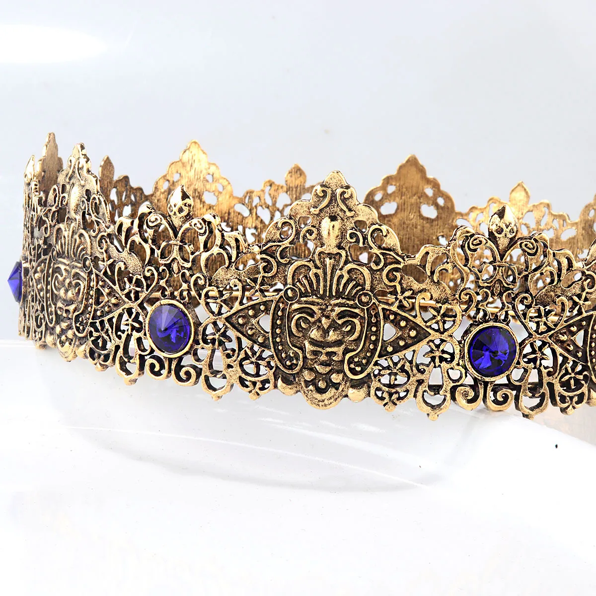 18cm Royal King Round Black Tiaras Men Red Rhinestone Big Medieval Crowns Boys Witch Pageant Diadem Costume European Headpieces