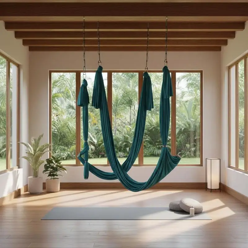 

Aerial Silks 5M For Home Gym Studio Garden, 100gsm Nylon Fabric Rigging Hardware Fitness Bodybuilding Green