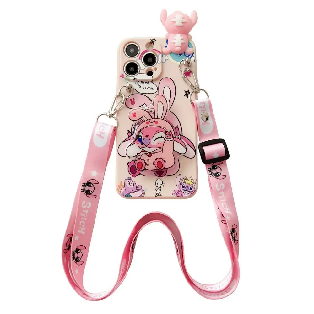 Disney cartoon Stitch per iPhone 16 15 14 13 12 11 pro max custodia per cellulare, tracolla facile da trasportare, regalo di compleanno