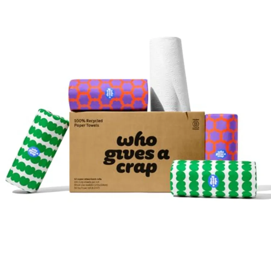 

Who Gives a Crap Recycled Paper Towels 2 Ply 12 Rolls 135 Adjustable Sheets per Roll 100% Recycled Paper Strong Durable Absorbe