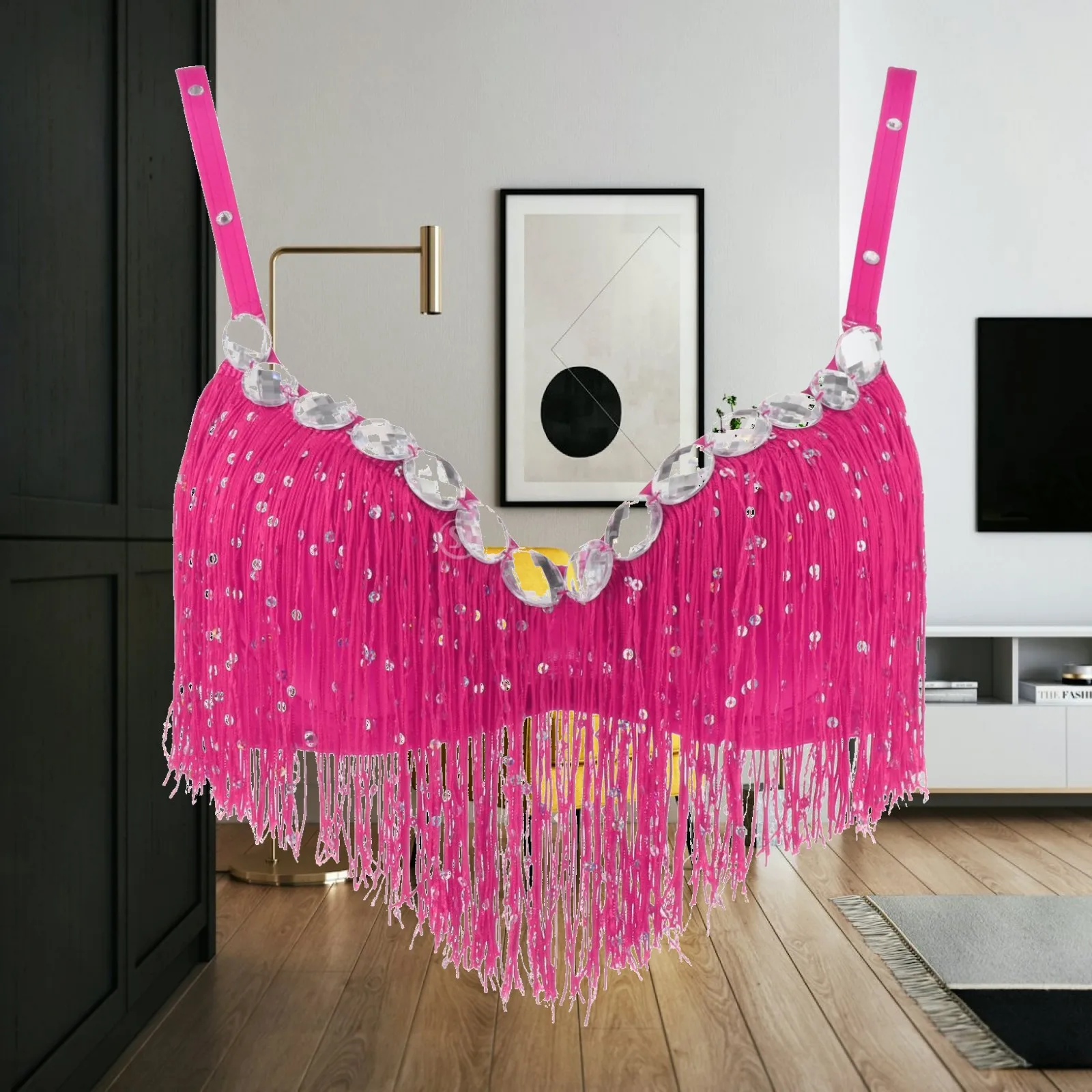 Sequin Glitter Fringe Belly Dance Bra Top Adjustable for Women Dancewear Belly Dancing Performance Suit