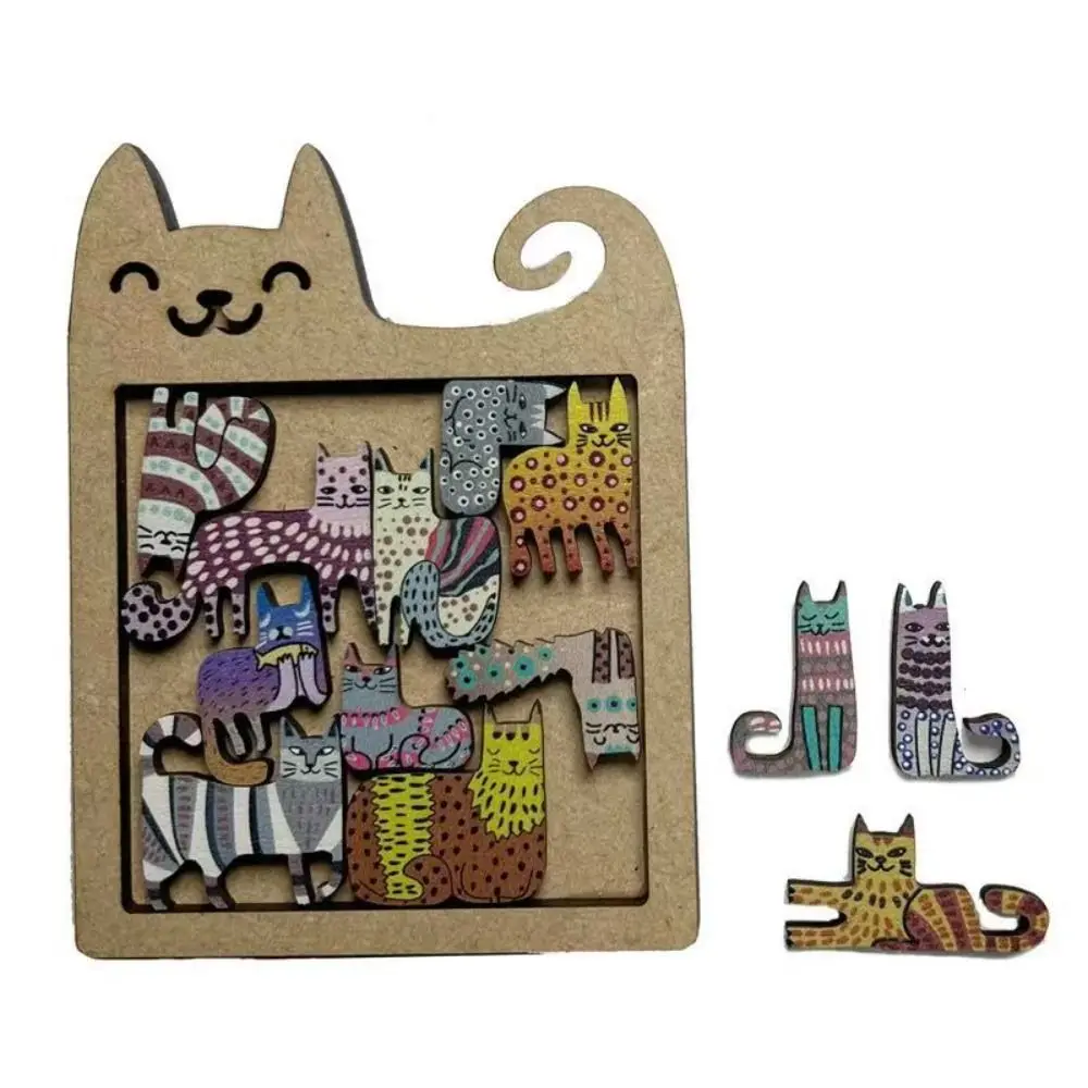 Wooden Cat Puzzle Game Brain Burning Thinking Training Cat Shaped Puzzle Building Block Early Education Animal Puzzle Children's