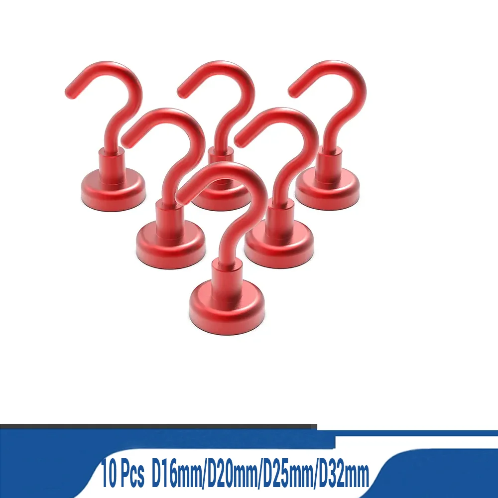 

10 Pcs D16mm D20mm D25mm D32mm Red Super Magnet Hooks Round Strong Neodymium Magnets Hook for Home, Kitchen, Workplace