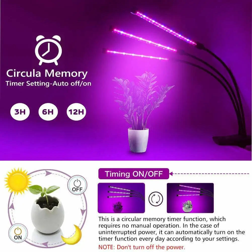 30W Groeilicht Voor Kamerplanten, 3 Koppen Groeiende Lampen Met Verstelbare Zwanenhals En Stand Full Spectrum & Rood Blauw Spectrum