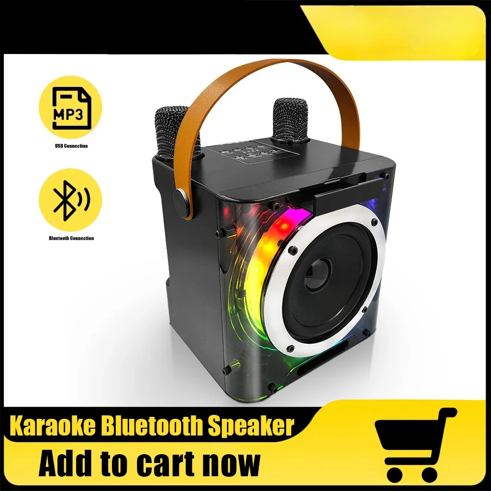 High Power Karaoke Machine, Mini Bluetooth Speaker and Microphone Set, RGB Lighting Effects, Stereo Subwoofer, with Phone Holder
