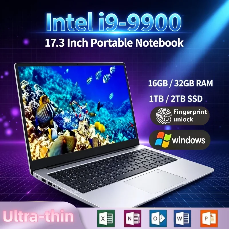 Intel i9 9900 17.3 Inch Laptop 32GB RAM 2TB SSD Fingerprint Unlock Full Size Gaming Notebook Work Study High Performance Max