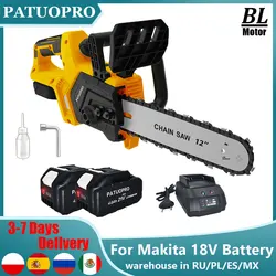 Brushless Chainsaw 12'' Cordless Electric Saw Rechargeable Saw for Tree Cutting fit Makita 18v Battery