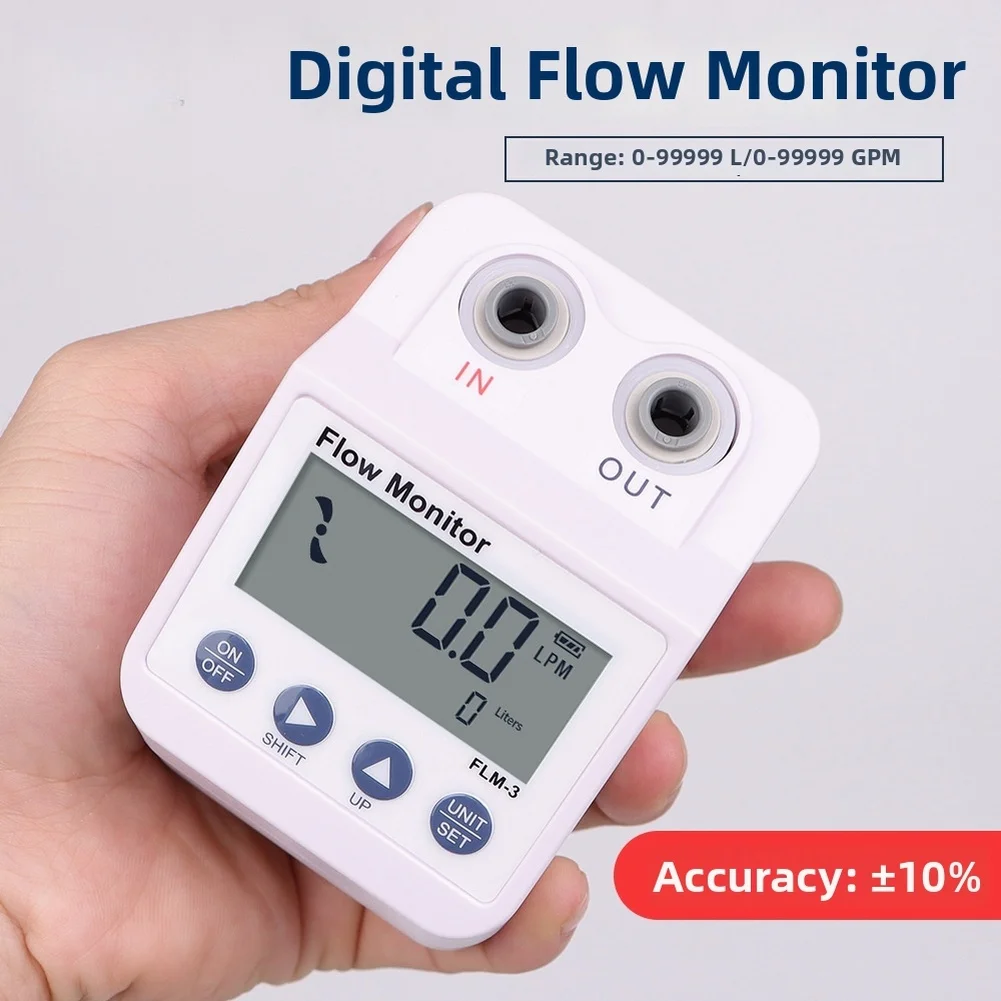 FLM-3 Digital Water Flow Meter LCD Display 0.8-8LPM For RO Purifier Filter Monitor Alarm Auto Shutdown ABS Pink Industrial Tool
