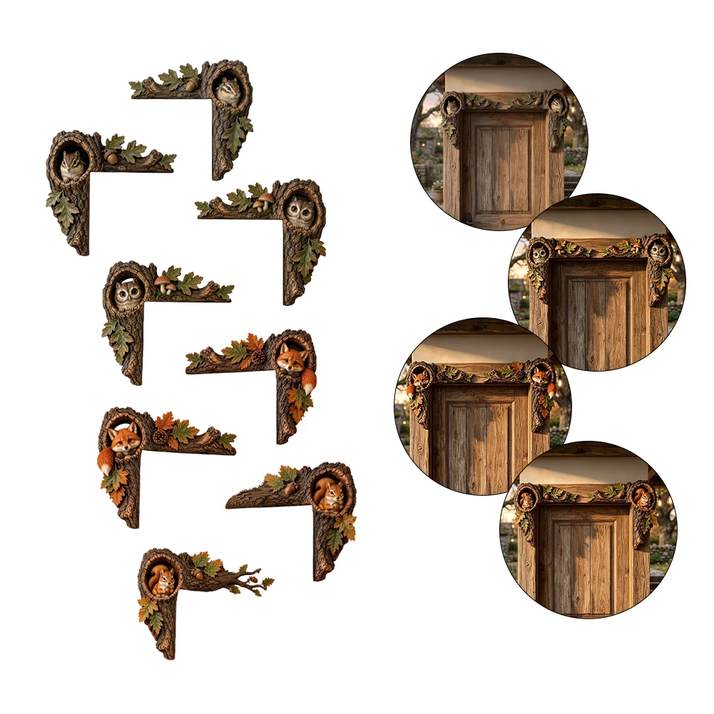 Wooden Doorway Accent Set with Realistic Tree Bark Texture and For Chipmunk Detail for Indoor Space Enhancement