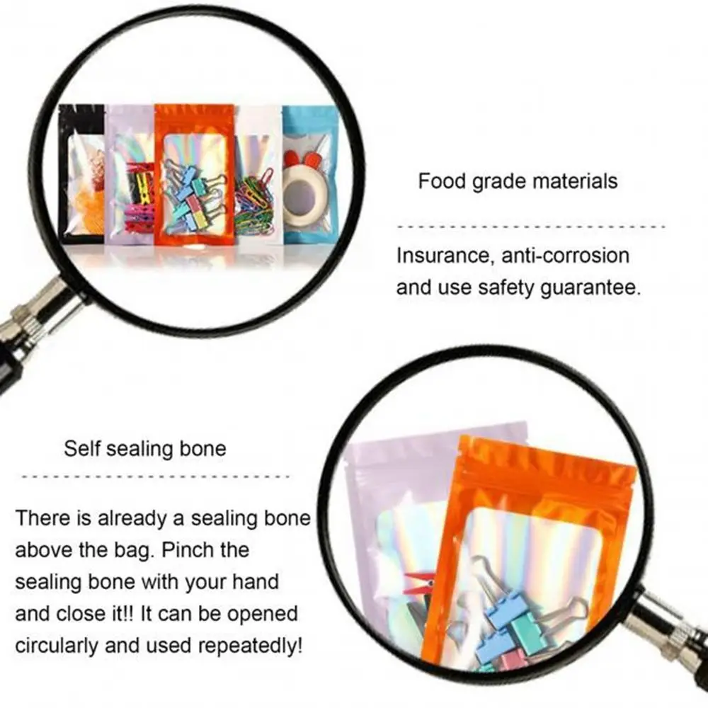 

Clear Resealable Aluminum Foil Holographic Smell Proof Bags Packaging Bags Foil Pouch Sealing Bag