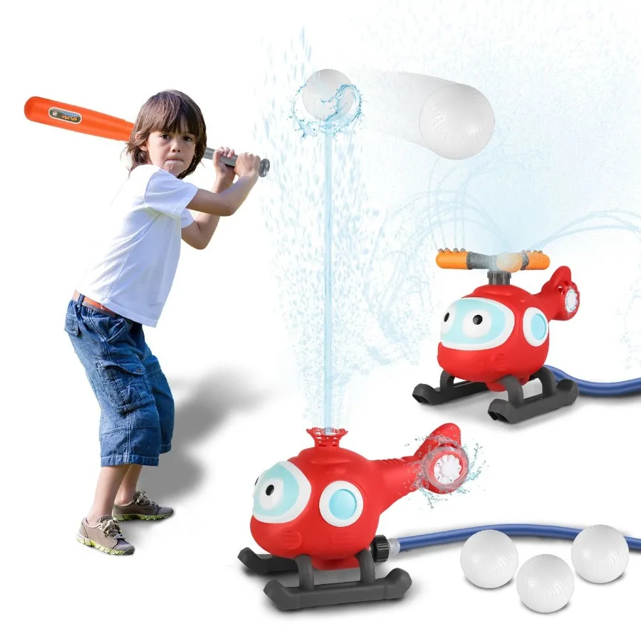

2 In 1 Water Sprinkler Baseball Helicopter Toy for 360Rotating Water Tee Ball Set for Backyard Lawn Pool Party Outdoor Summer G