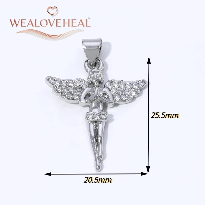 anhänger schmuck,anhänger schmuckherstellung,18K Vergoldeter Messing-Engelanhänger, Glänzender Zirkonia-Besetzter Schutzengel-Flügel-Charm für DIY-Halsketten-Schmuckherstellung Großhandel – Detail 24
