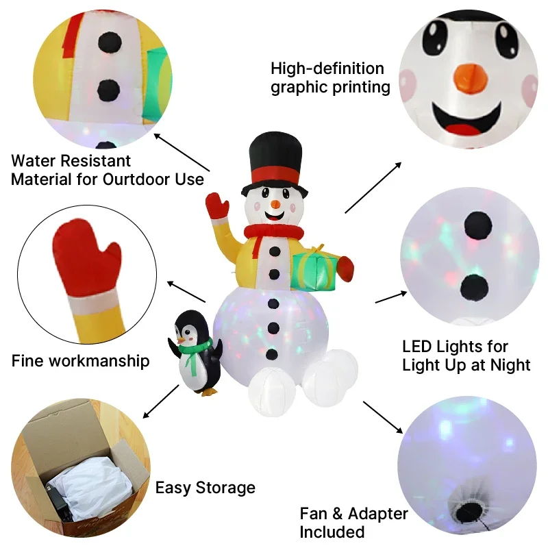 1.8 متر/6FT زينة عيد الميلاد لعبة قابلة للنفخ ثلج البطريق ساحة المنزل الحلي مع LED ديكور عيد الميلاد لعبة ديكور خارجي #6