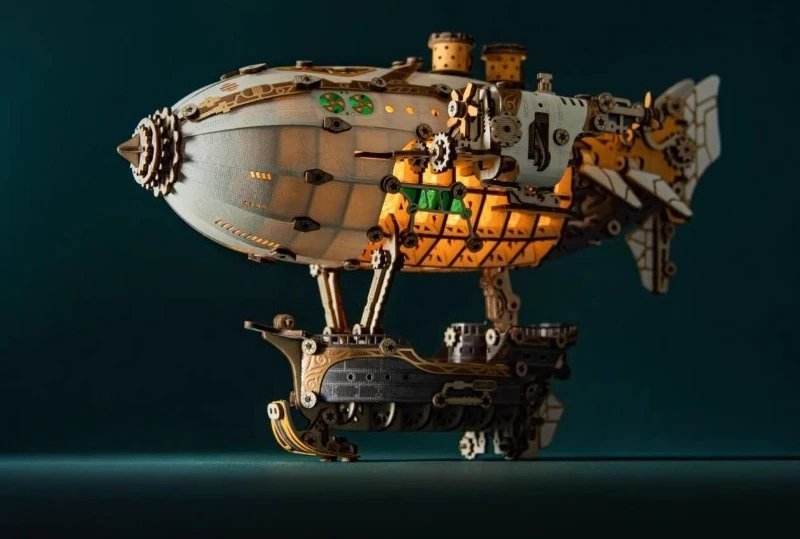 Fantasy airship 3d three-dimensional puzzle wooden building block DIY hand-assembled adult version model gift