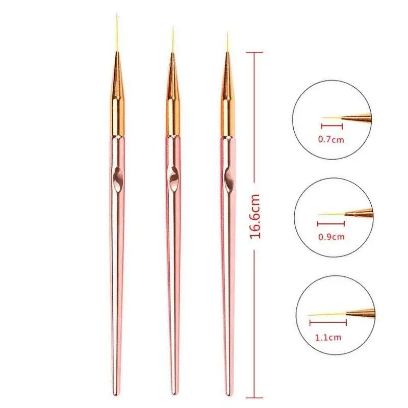3Pcs/Set Acrylic French Stripe Nail Art Line Painting Pen 3D Tips Manicure Slim Line Drawing Pen UV Gel Brushes Tools
