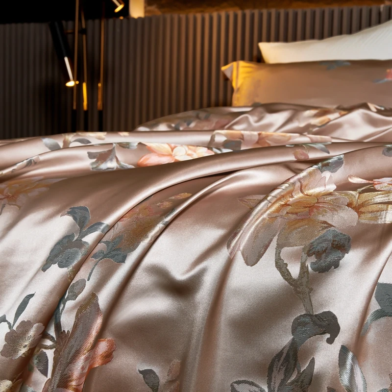 22 Momme Natural Mulberry Silk Luxury Bedding Set Yarn-dyed Jacquard Silk Cotton Duvet Cover Flat Sheet With Pillowcases 4Pcs