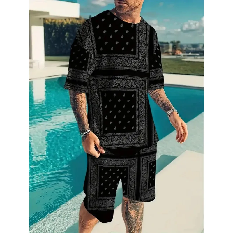 2025 Summer Street Men's Casual Sports Set Fashion Super Large 3D Printed T-shirt Shorts 2-piece Se